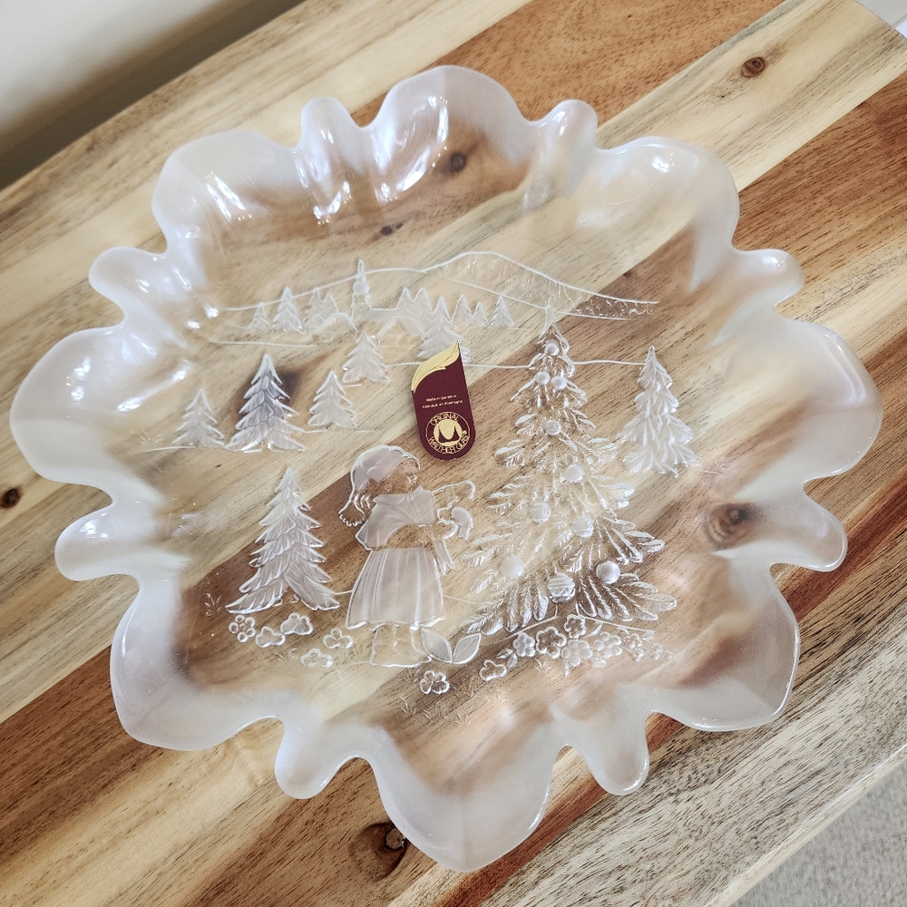 Original Waltherglas Germany Round Christmas Walther Glass Dish Platter